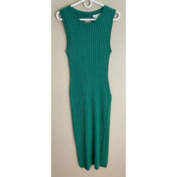 House of Harlow 1960 NWT Green Ribbed Sweater Dress Size Medium Sparkly Knit - Picture 3 of 13